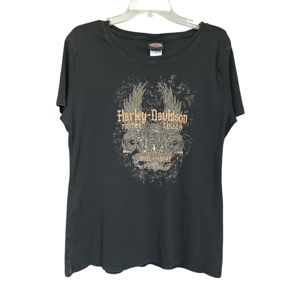 Harley-Davidson Tops - Cowboy Harley Davidson Womens XL Black Eagle Skull Soul of the Road T Shirt‎